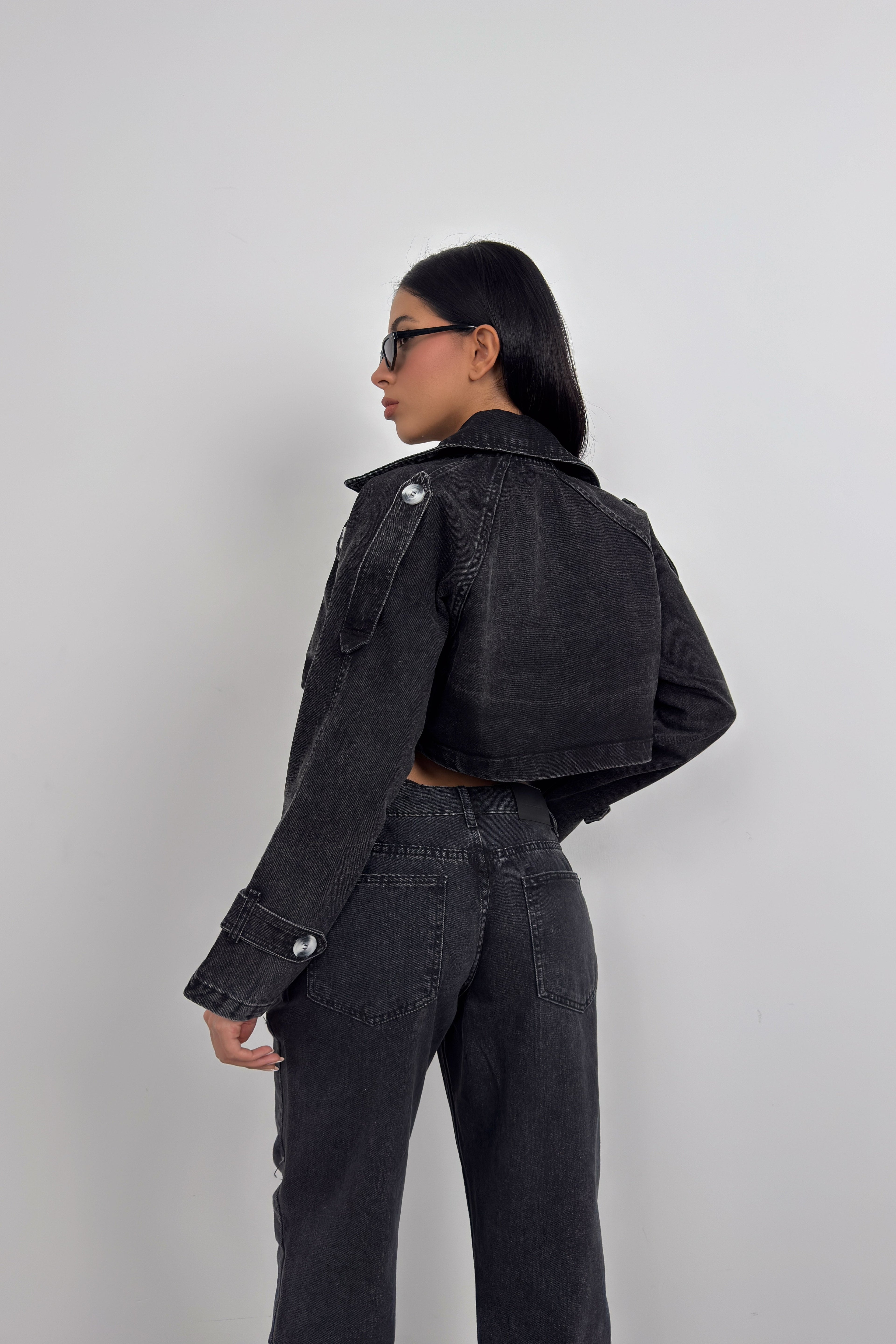 Crop Denim Trench Coat