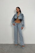 Crop Denim Light Blue Trench Coat