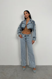 Crop Denim Light Blue Trench Coat