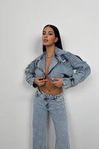 Crop Denim Light Blue Trench Coat