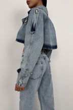 Crop Denim Light Blue Trench Coat
