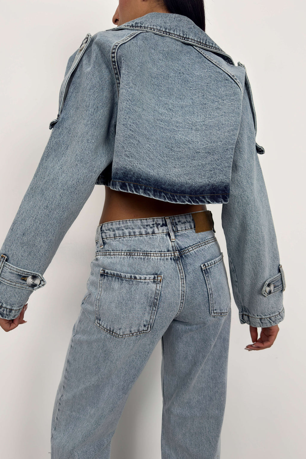 Crop Denim Light Blue Trench Coat