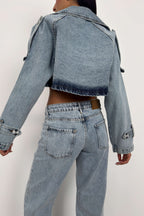 Crop Denim Light Blue Trench Coat