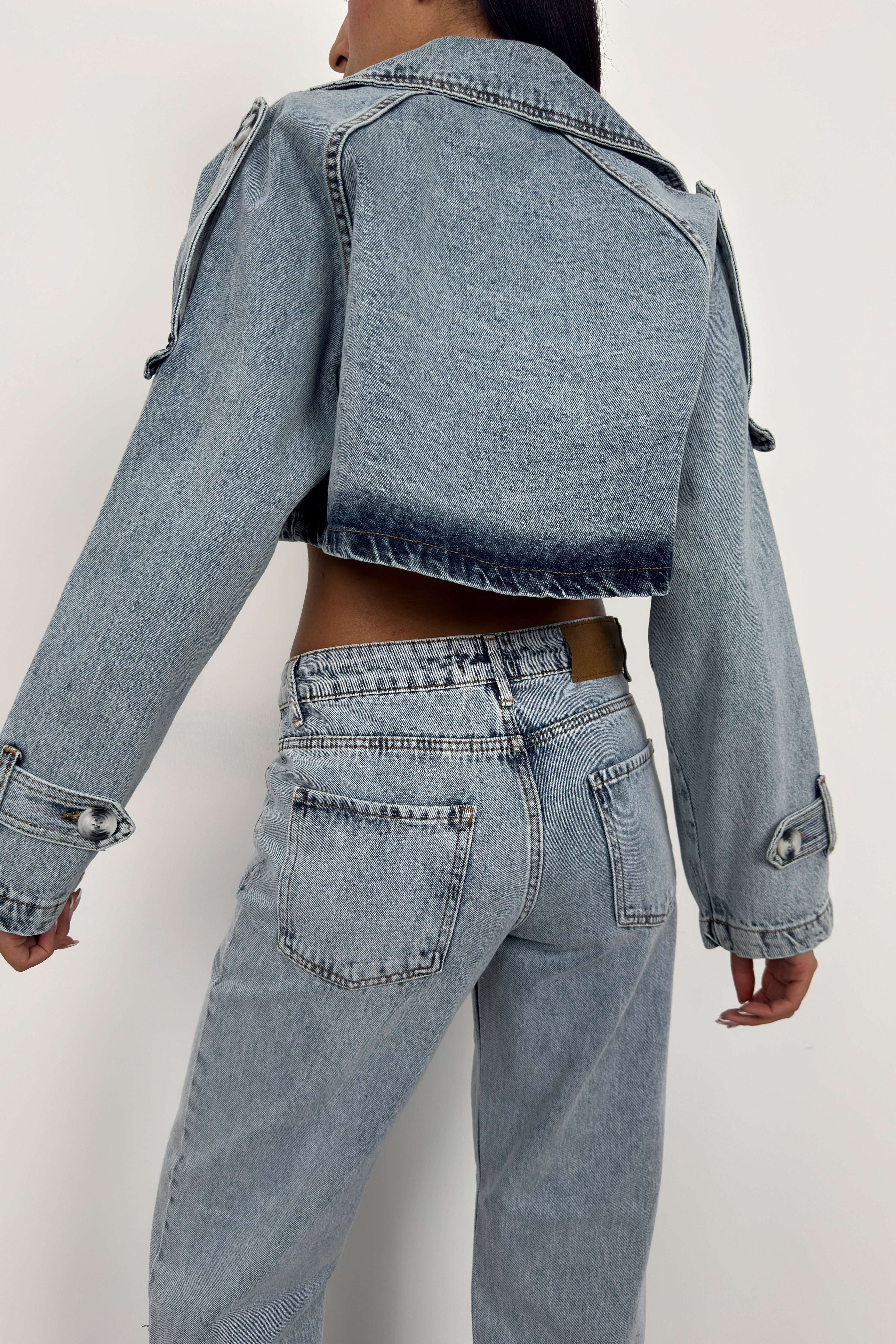 Crop Denim Light Blue Trench Coat