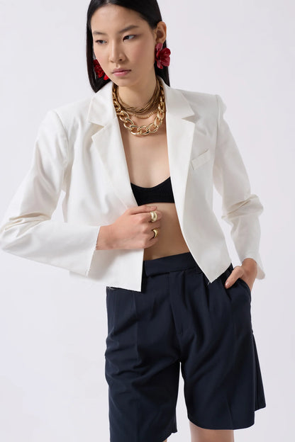 Crop Linen Blazer White Jacket
