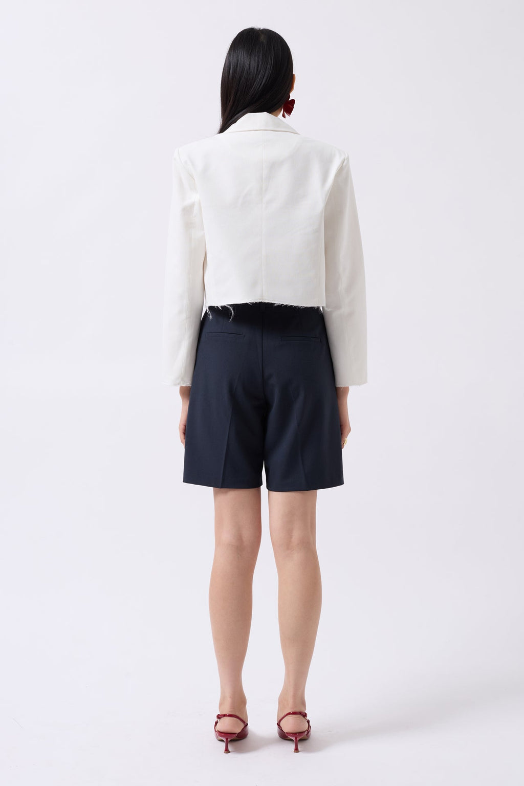 Crop Linen Blazer White Jacket