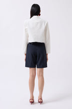 Crop Linen Blazer White Jacket