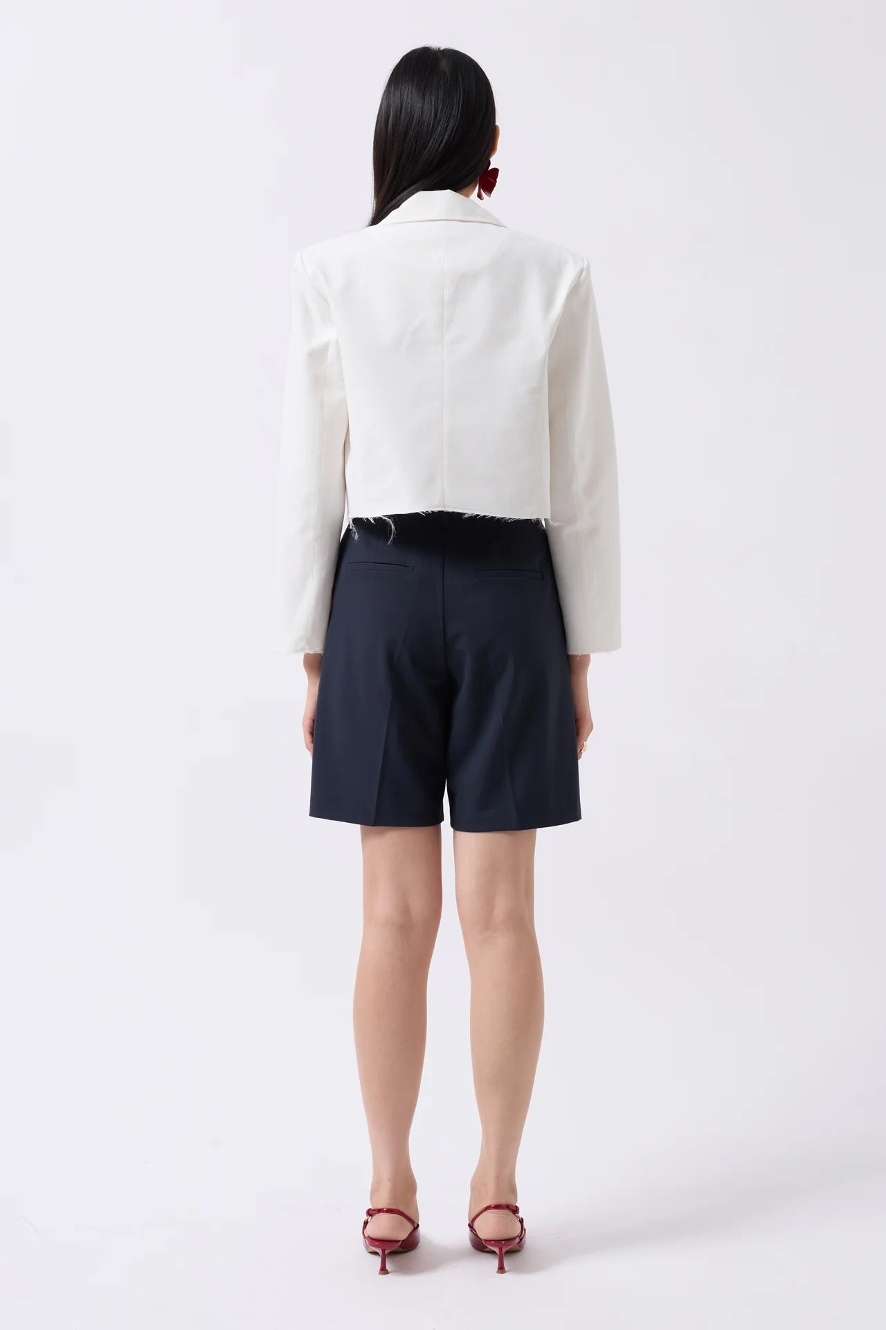 Crop Linen Blazer White Jacket