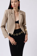 Crop Linen Blazer Beige Jacket