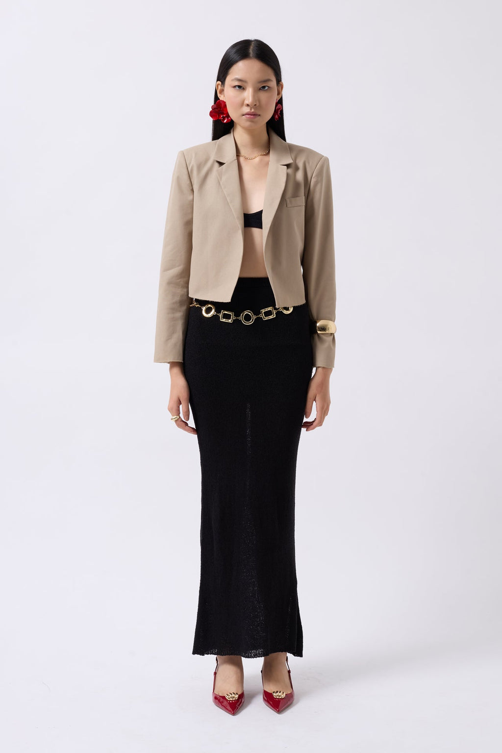 Crop Linen Blazer Beige Jacket
