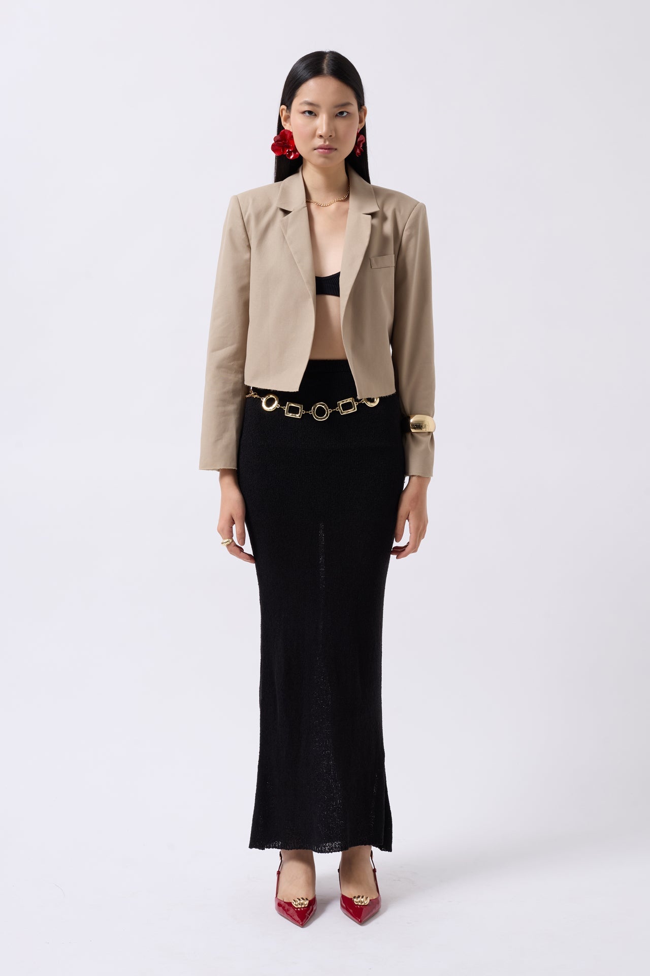 Crop Linen Blazer Beige Jacket