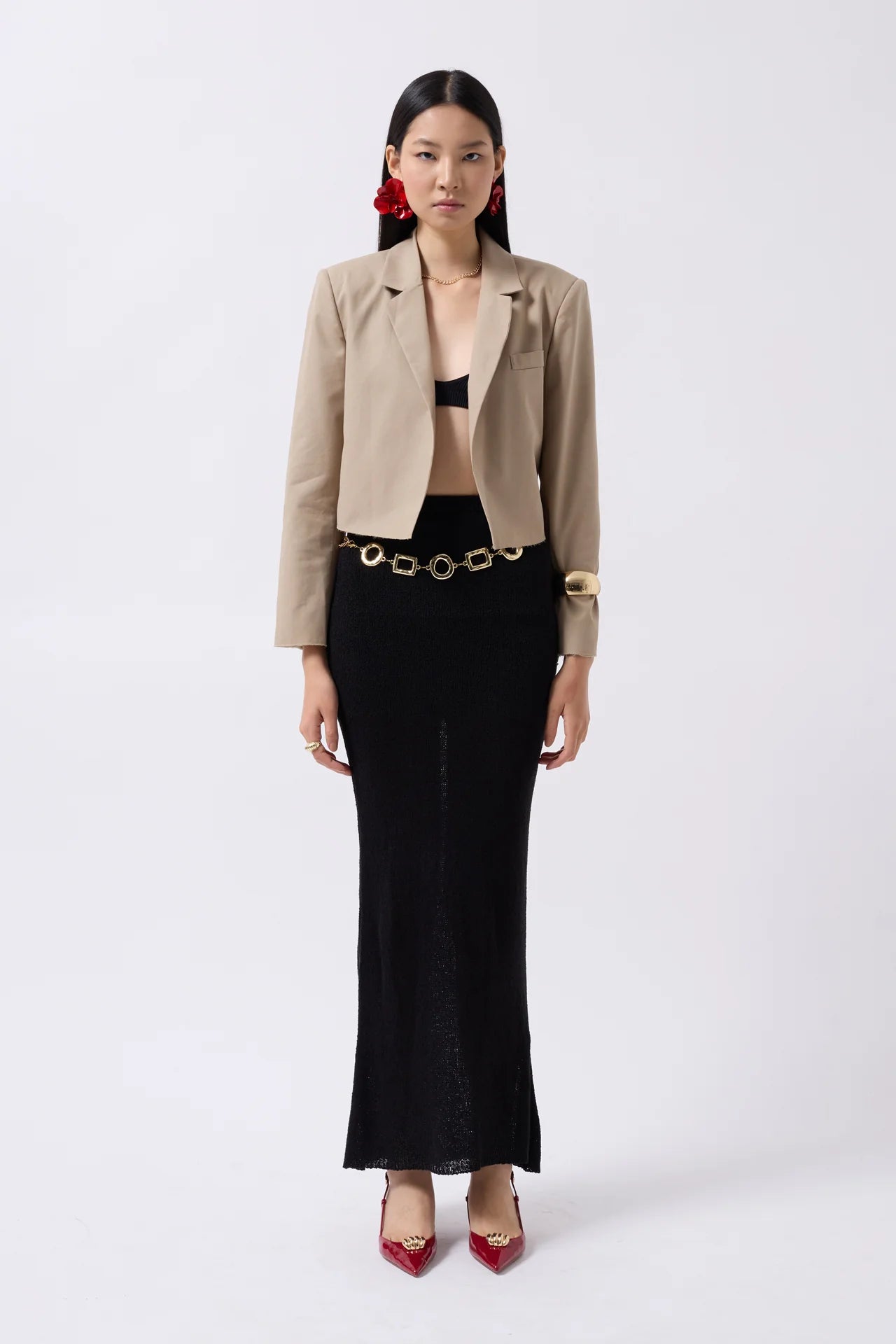 Crop Linen Blazer Beige Jacket