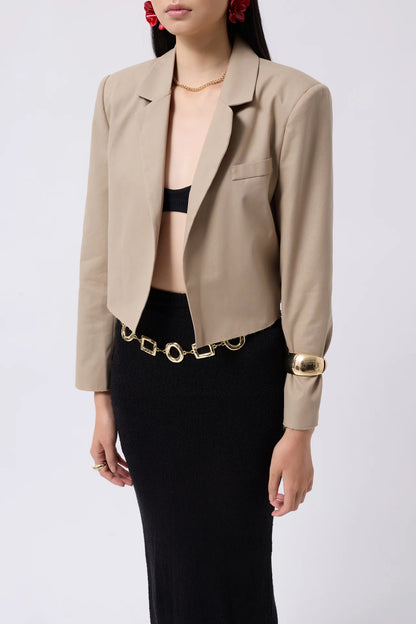 Crop Linen Blazer Beige Jacket