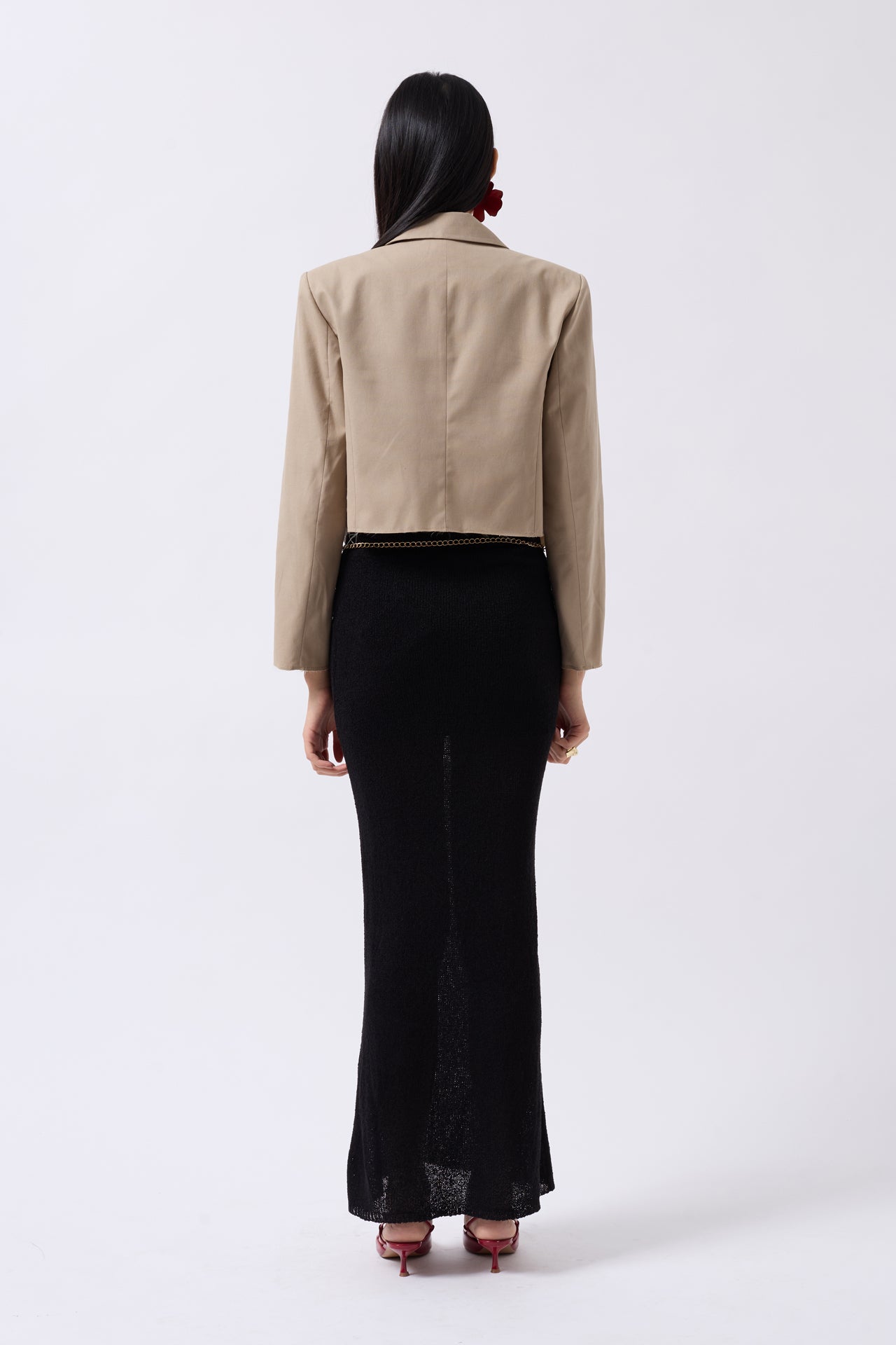 Crop Linen Blazer Beige Jacket