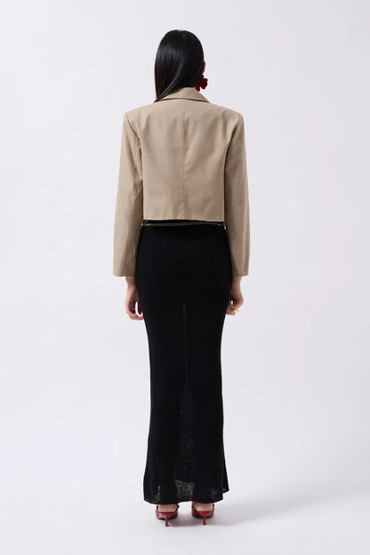 Crop Linen Blazer Beige Jacket