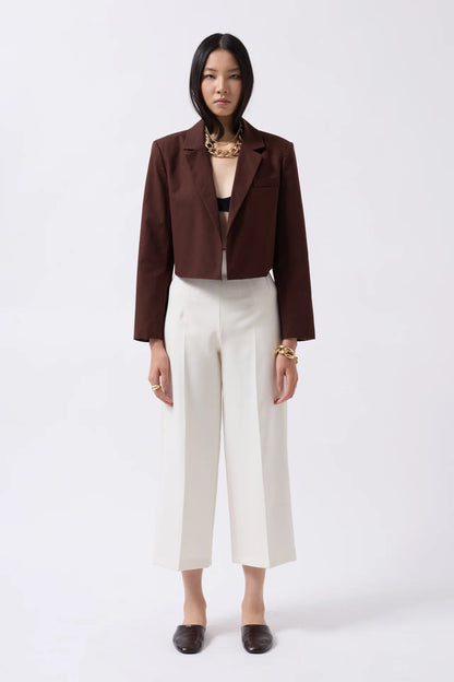 Crop Linen Blazer Brown Jacket