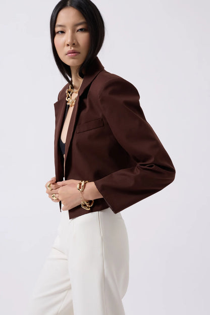 Crop Linen Blazer Brown Jacket