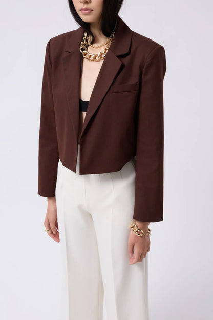 Crop Linen Blazer Brown Jacket