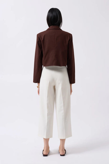 Crop Linen Blazer Brown Jacket