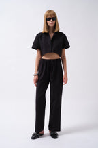 Crop Linen Black Shirt
