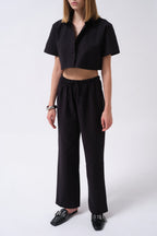 Crop Linen Black Shirt
