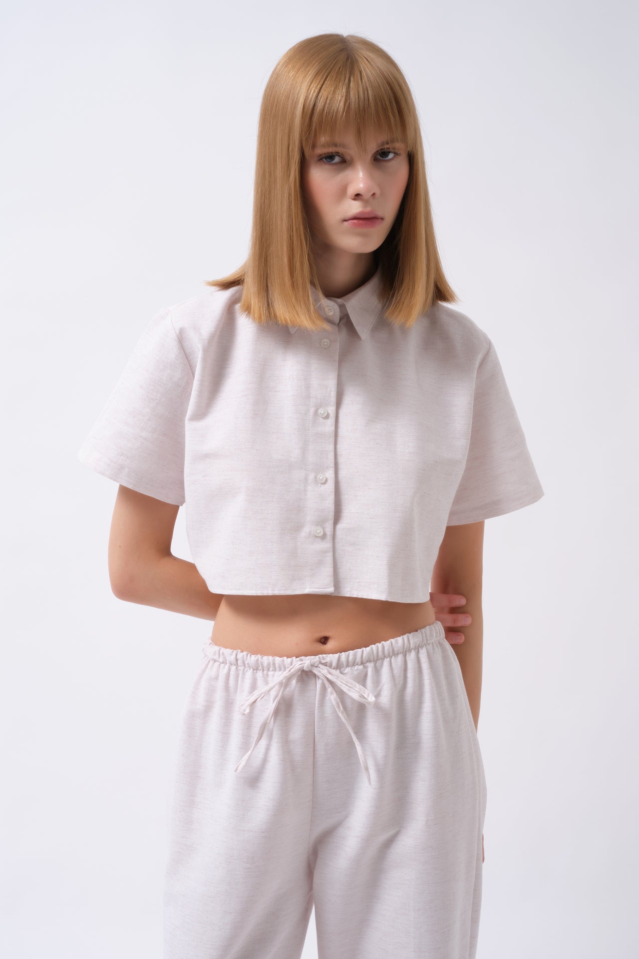 Crop Linen Gray Shirt