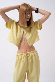 Crop Linen Yellow Shirt