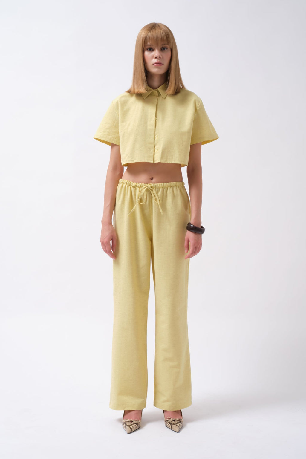 Crop Linen Yellow Shirt
