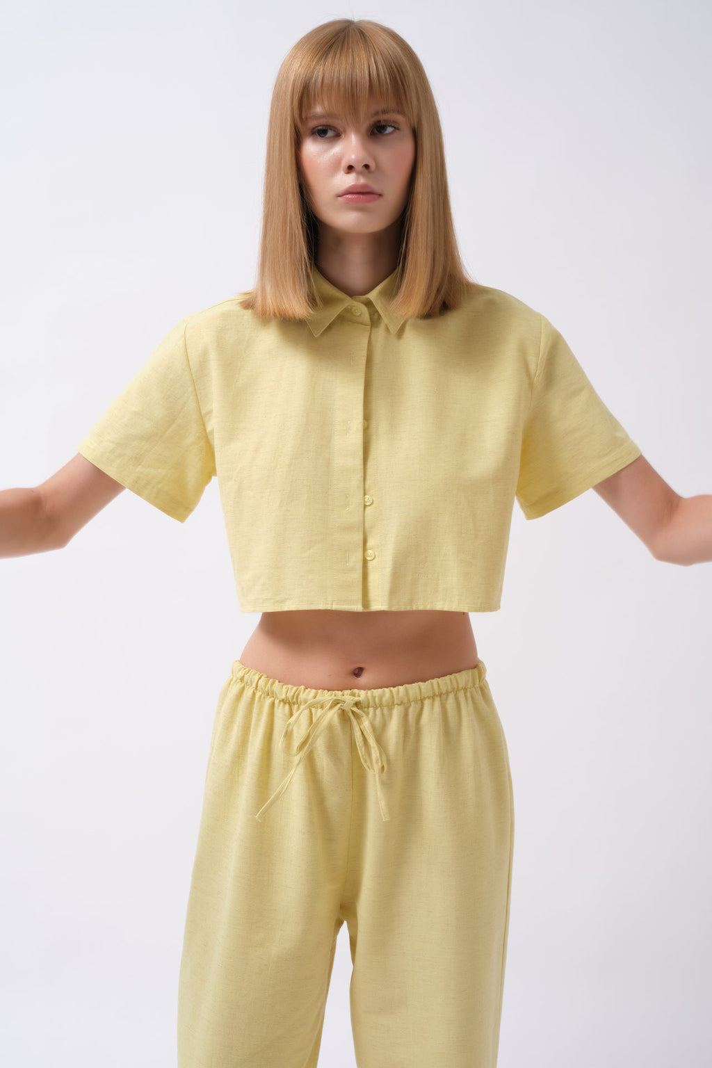 Crop Linen Yellow Shirt