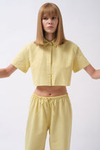 Crop Linen Yellow Shirt