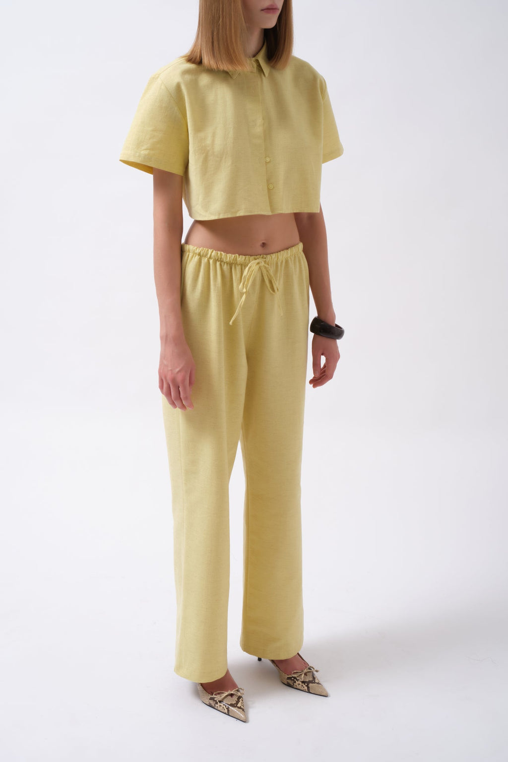 Crop Linen Yellow Shirt