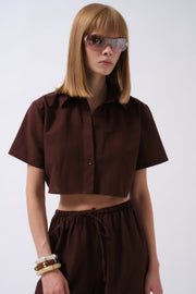 Crop Linen Brown Shirt