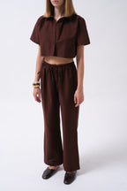 Crop Linen Brown Shirt