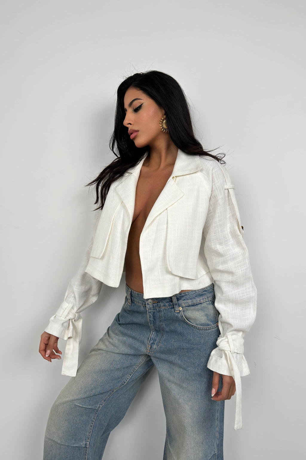White Crop Trench Coat
