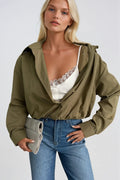 Lace Blouse Detail Elastic-Waist Khaki Shirt