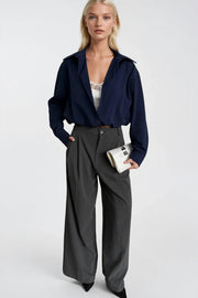 Navy Shirt with Lace Blouse Detail and Elasticated Waist