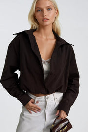 Lace Blouse Detail Elasticated Waist Brown Shirt