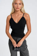 Lace Detail Strappy Black Knit Blouse