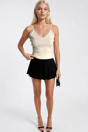 Ecru Knitted Camisole with Lace Detail