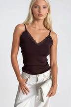 Lace Detail Strappy Brown Knit Blouse