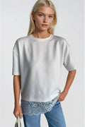 Lace Detail Crew Neck White Blouse