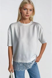 Lace Detail Crew Neck White Blouse