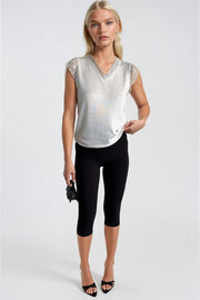 Lace Detail Sleeveless White Knit Blouse