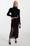 Lace Detail Maxi Length Black Knit Skirt