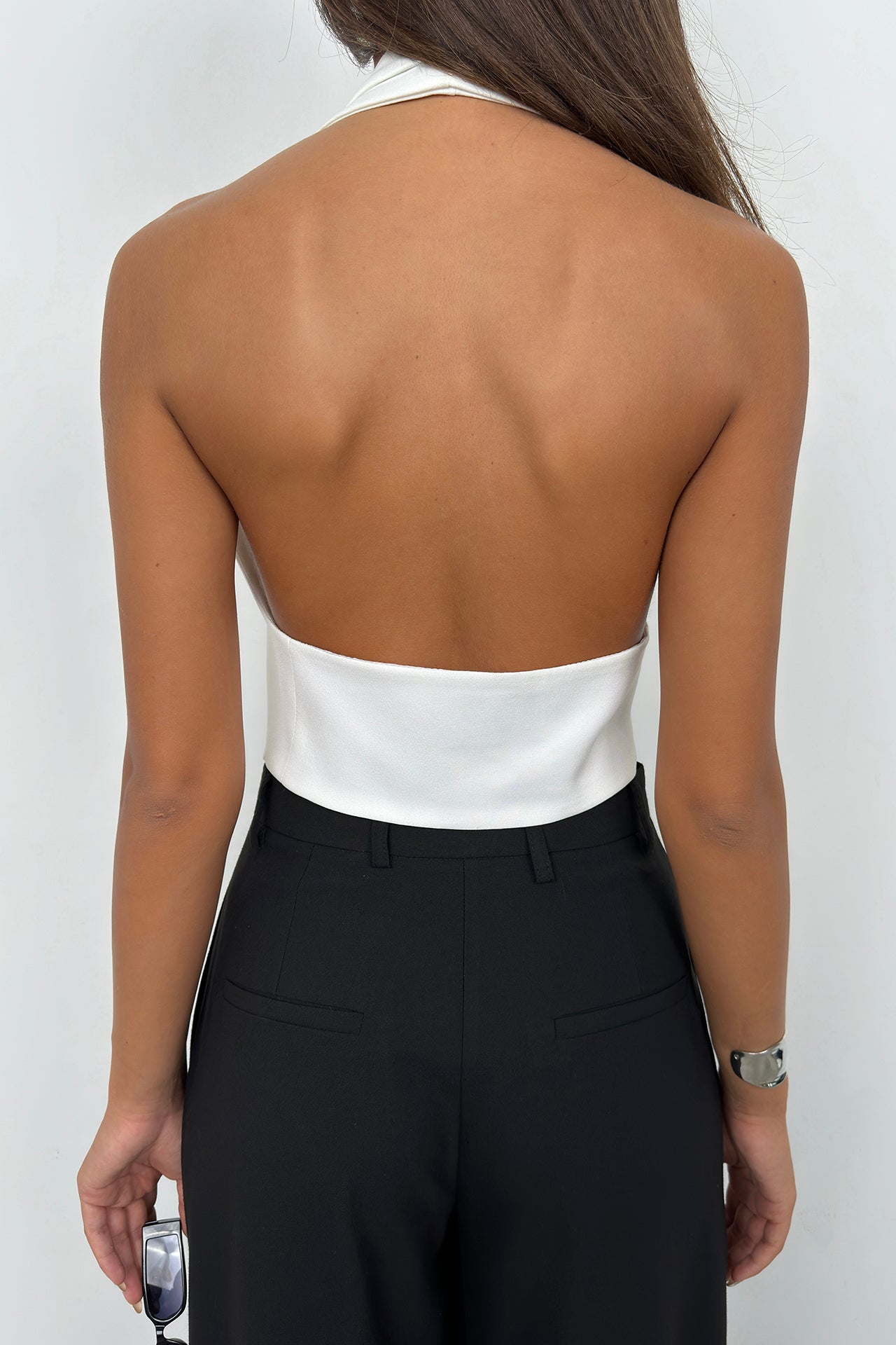 Lace Detail Shawl Collar White Vest