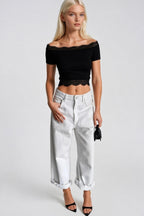 Lace Detail Black Strapless Blouse