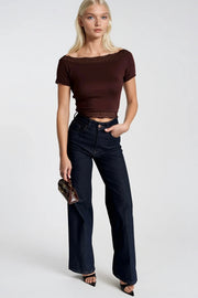 Lace Detail Brown Strapless Blouse