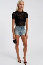 Lace Detail Sheer Black Crop Blouse
