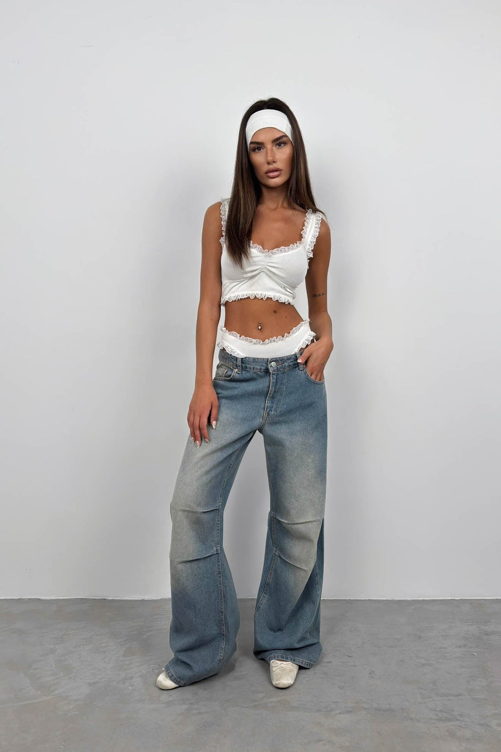 Lace Detail White Bustier