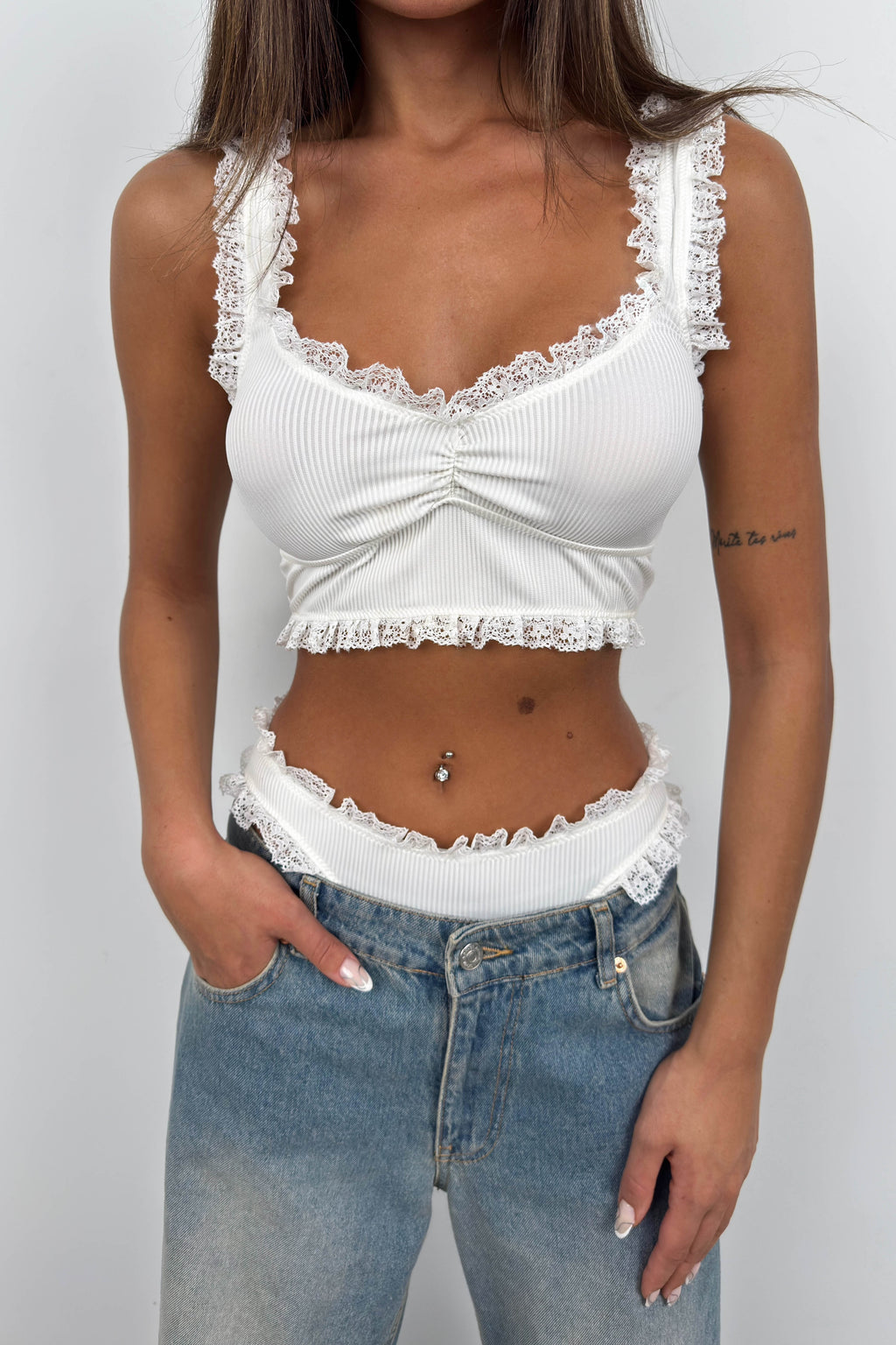 Lace Detail White Bustier